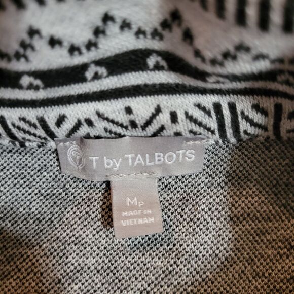 Talbots Sweater Top Womens Medium Petite Black Gray Fair Isle Nordic Turtleneck - Picture 4 of 13